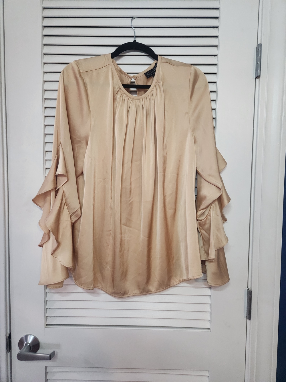 Eloquii Champagne Satin Ruffle Sleeve Blouse